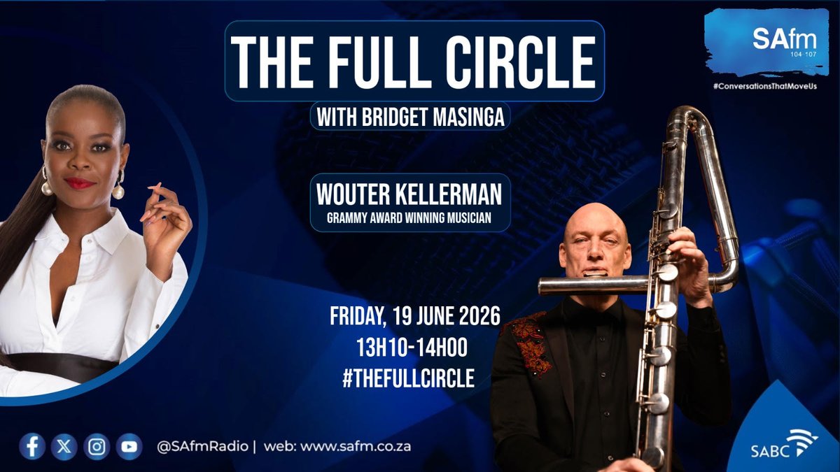 SAfmRadio's tweet photo. [ON AIR]
Good Afternoon and welcome to the Friday edition of #TheFullCircle with @BridgetMasinga from 13:00-15:00.

On today’s show, we bring you:

#FullAccess with Award-Winning Musician, @wouterkellerman, #TheBookCircle with Zukiswa Wanner on her recent visit to Brazil and her latest book titles and #JoyOfJazz spotlight with Grammy Award-Winning Singer-Songwriter, Manana.

Lead the conversations that move us: 104–107 MHz FM  l Call us: 086 000 2032 | WhatsApp: 0614104107 l Live stream:https://t.co/ftmFkD2iSE

#ConversationsThatMoveUs