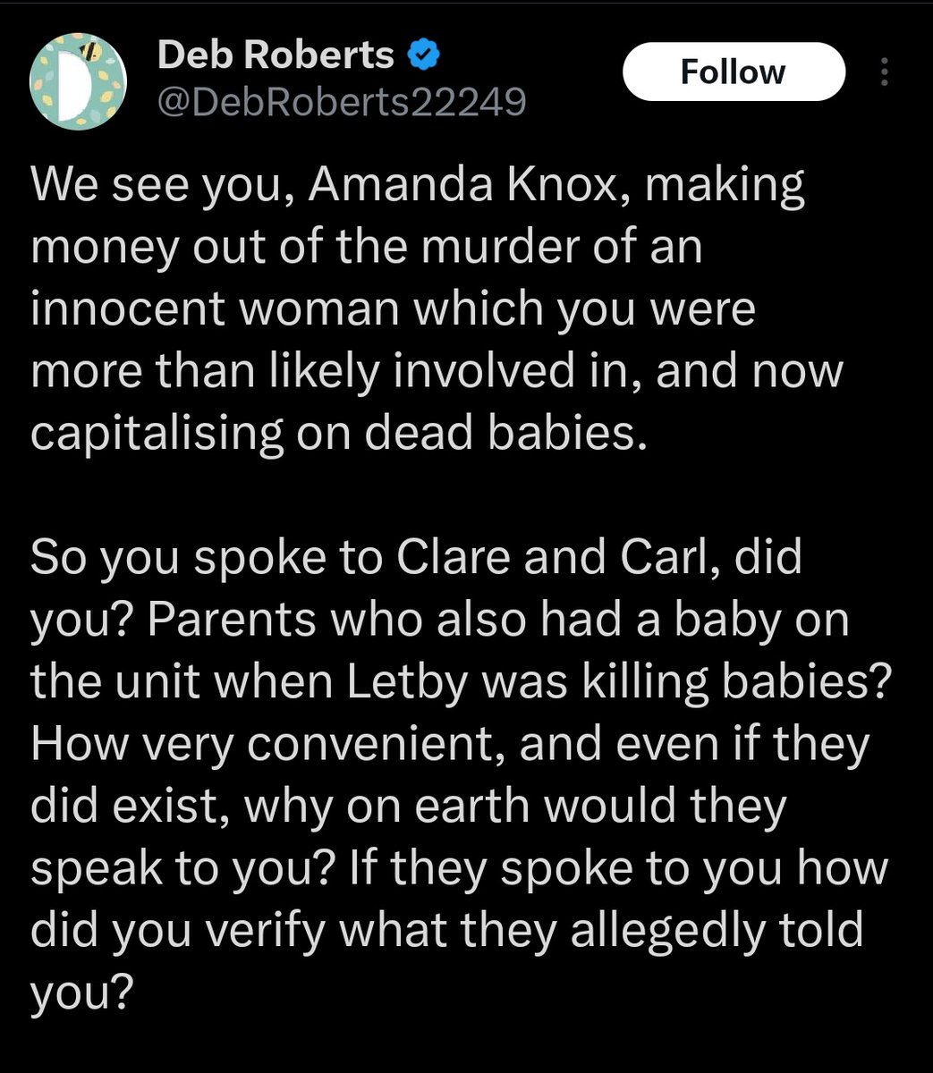 letbymoj's tweet photo. @SaraLockwood_x @AndyRobi "Murder of an innocent woman which you were more than likely involved in"

So, how else do you read that sentence? I'm curious. https://t.co/fpBh7xEwhp