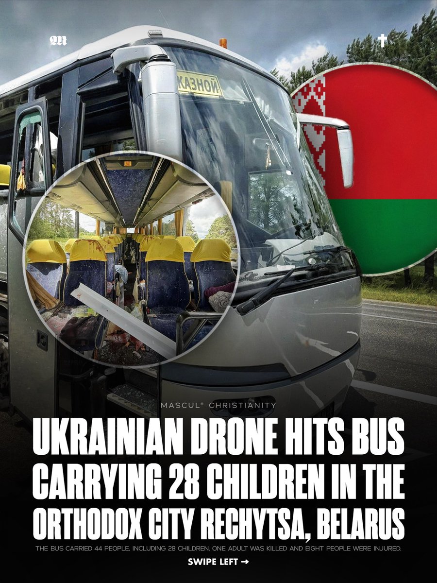 masculchristian's tweet photo. A bus carrying 44 people, including 28 children from the Orthodox city of Rechytsa, Belarus, was struck in Russia’s Bryansk region, leaving one adult dead and eight people, including six children, injured.

#Belarus #Children #Ukraine #Christianity #News https://t.co/fvLDlzMQS9