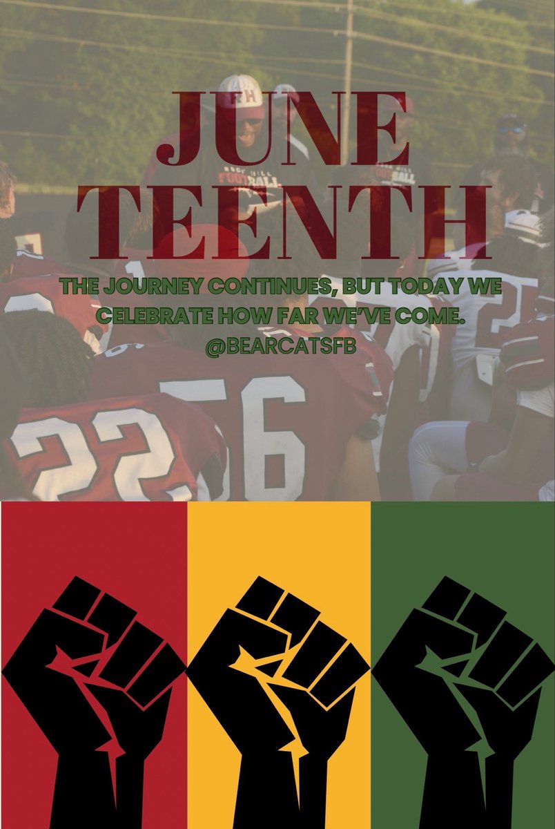 RHHSBearcatsFB's tweet photo. Juneteenth stands as a powerful reminder of liberation and the strength it took to achieve it. The Bearcats honor this day with pride. #Juneteenth @BoulwareLeon @budking52 @RHBearcats @Coach_JDuncan https://t.co/tgkDf8bRBN