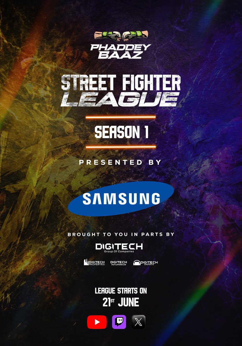 phaddeybaazfgc's tweet photo. We’re excited to announce that #PhaddeyBaaz Street Fighter League | Season 1 is officially Presented by SAMSUNG Pakistan and brought to you in part by DIGITECH Group of Companies.
#StreetFighter #FGC #Esports #SamsungPakistan #DIGITECH #PhaddeyBaazSFL #SFLSeason1
@CapcomFighters https://t.co/OHgbGe9bfP