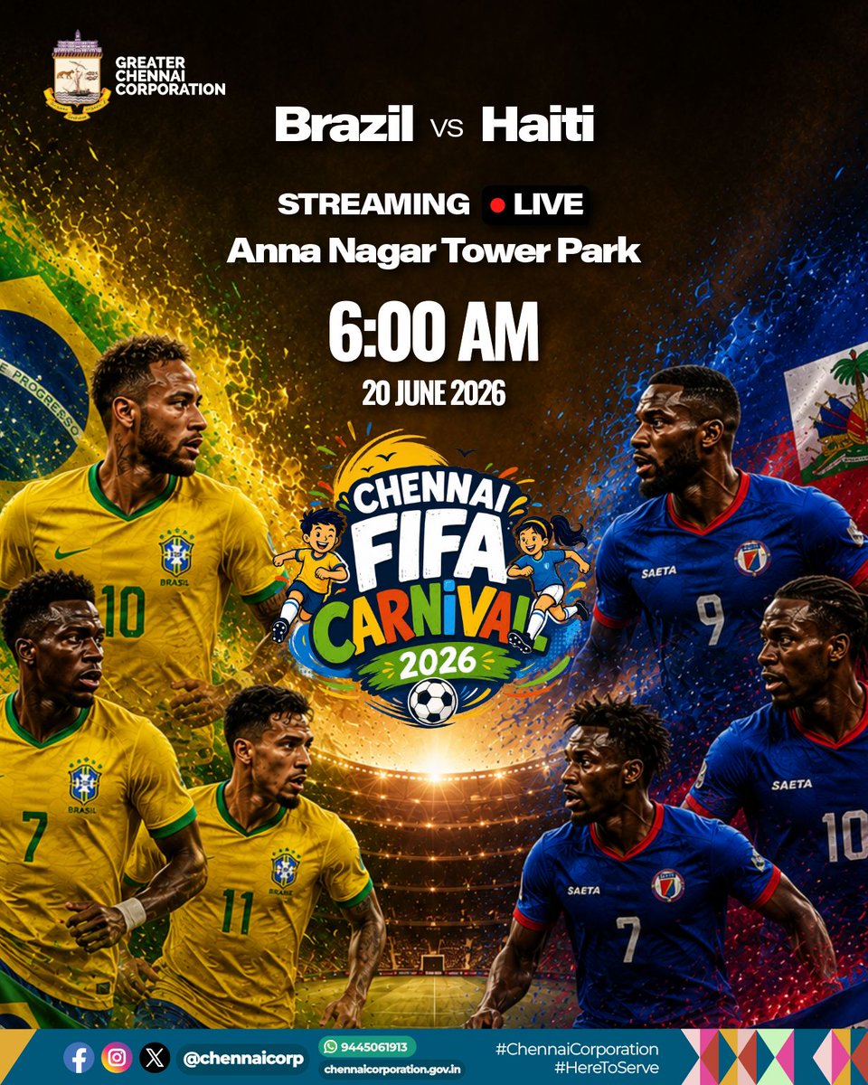 chennaicorp's tweet photo. Chennai FIFA Carnival - 2026. 

#ChennaiCorporation | #NammaChennai https://t.co/QsV9jgZtoX