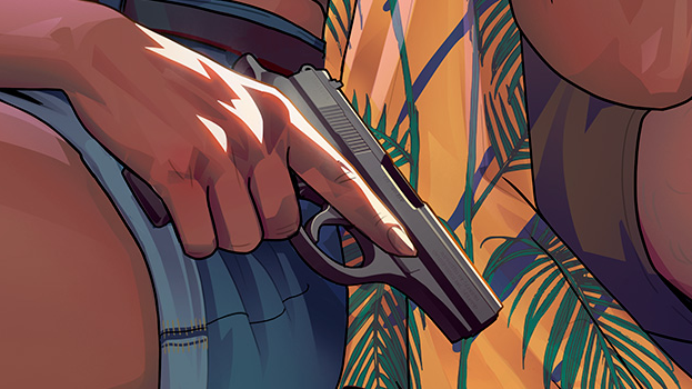 GTAWikiOfficial's tweet photo. The Nipper .38 is a Brazilian handgun featured in the GTA 6 cover art. 

It is a new gun based on the Besra Firestorm 380, which was previously depicted in artwork with Jason and Lucia at the Starlet Motel. Jason is also seen bearing one in a video clip of the duo closing the trunk of their Tulip.