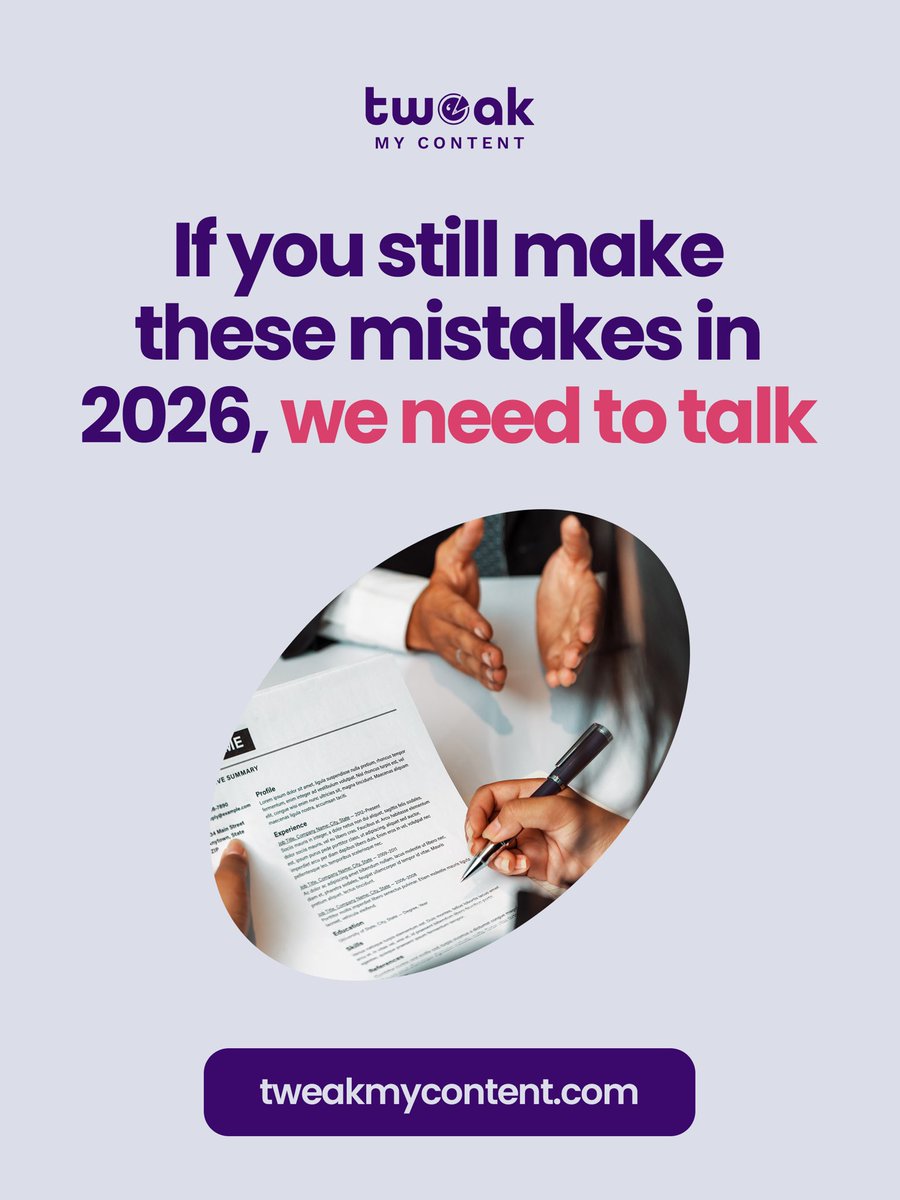 tweakmycontent's tweet photo. Some CV habits need to stay in the first half of the year. 

Little mistakes can reduce your chances.

If you still make these miskates in 2026, we need to talk https://t.co/1WSRxWG405 

#TweakMyContent #CVTips #JobSearchNigeria #CareerAdvice https://t.co/jyeTV4Sekm