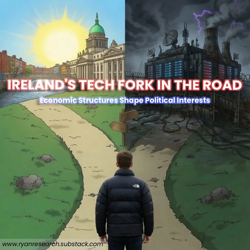 _PeterRyan's tweet photo. 1/ ESSAY:

Ireland's Tech Fork in the Road: 
Economic Structures Shape Political Interests

Ireland stands at a tech fork in the road: double down on its reliance on American tech giants, or begin the difficult shift towards European tech sovereignty. https://t.co/WLgDzKHMcE