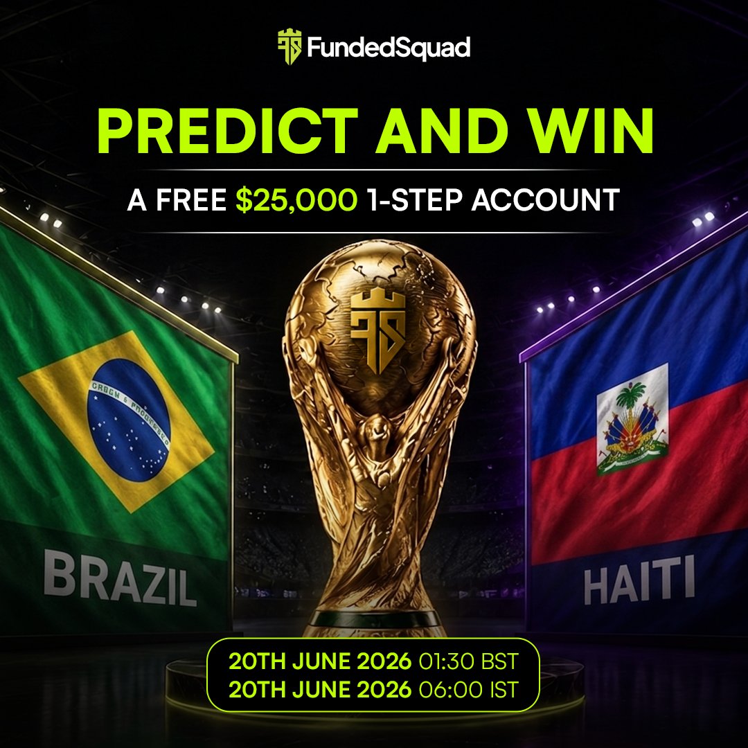 fundedsquad's tweet photo. 🏆 BRAZIL 🆚 HAITI 🏆

We're giving away 1x FREE $25,000 1-Step funded account! 💸

All you need to do is guess the exact final score.

 Best of luck! ⚽

🕗 KICKOFF
🇬🇧 20 June 2026 — 02:00 BST
🇮🇳 20 June 2026 — 06:00 IST

🎯 HOW TO ENTER

1️⃣ Follow @fundedsquad & @ajwadthefalcon 

2️⃣ Like & Repost this post 🔁
→ https://t.co/obdmtrbdJV

3️⃣ Comment your winner + final score before kickoff 🗣️

1 winner will be selected. 🏁