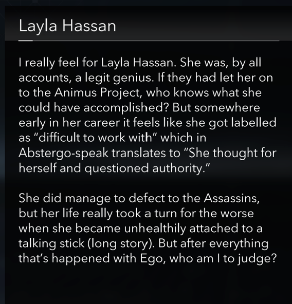 G_Assassin90's tweet photo. Is MOD a descendant of Shaun Hastings or what, cause her data files are hilarious #ACShadows https://t.co/Ff0P8lGATD