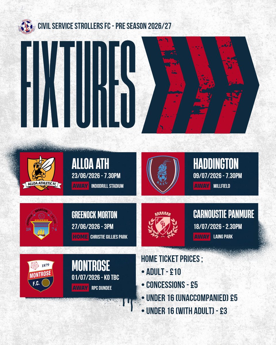csstrollers's tweet photo. 🗓 Our pre season fixtures are now locked in! 

We start our preparations for the 2026/27 @OfficialSLFL season with a trip to the Indodrill Stadium to face @AlloaAthleticFC 

#togetherwecandoit https://t.co/v1GzGXDoMp
