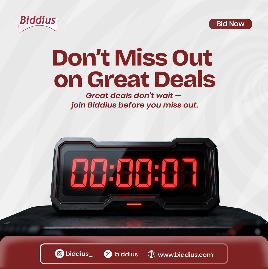 biddius's tweet photo. ⏳ Great deals don't wait.

Bid, win, and save on your favorite products with Biddius. Every bid brings you one step closer to unbeatable offers and exciting rewards.

🌐 https://t.co/sfKvkWthAv

#Biddius #BidNow #WinMore #SmartShopping #GreatDeals https://t.co/4qF69yHBTU