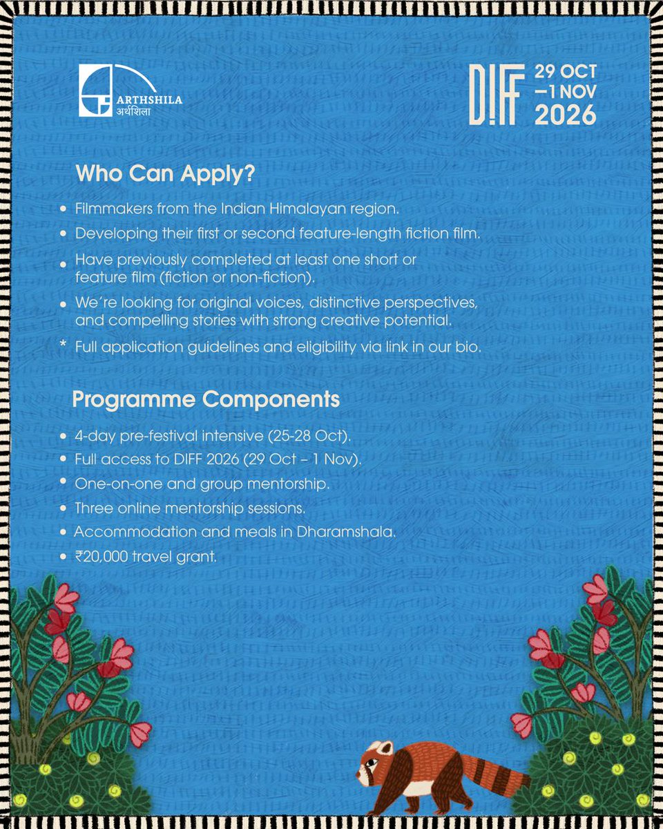 DIFFindia's tweet photo. We are so delighted to announce that the DIFF Himalayan Film Fellows Programme is returning, this time with the support of Arthshila!

Applications are now open until 31 July. We invite filmmakers to apply via https://t.co/18L10OvkwN https://t.co/8BrS1JPmr4