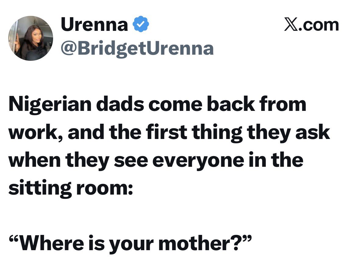 instablog9ja's tweet photo. Lady stirs reactions as she reveals what Nigerian dads do whenever they come back from work https://t.co/SUSHYcMygJ