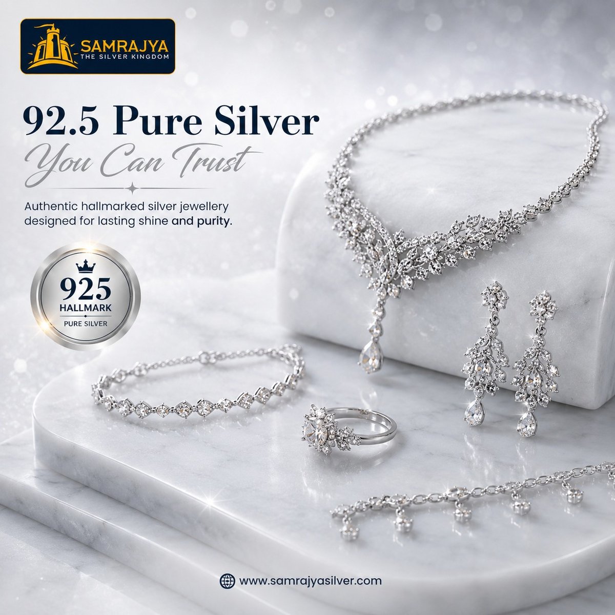 TheSamrajya's tweet photo. ✨ Shine Beyond Ordinary ✨
Discover timeless beauty with our exquisite 92.5 silver collection.

Elevate every look with the brilliance of pure elegance.
Visit our 14,000 Sq. Ft. Silver Experience Center in Vijayawada

🌐 https://t.co/xStTNcwZVi

Samrajya – The Silver Kingdom https://t.co/NHaAO89Uz8