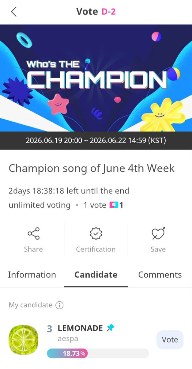voteforaespa_th's tweet photo. [🗳] SHOW CHAMPION | PRE VOTING

❗พรีโหวตเอสป้า LEMONADE 🏆

✴️ แอป IDOLCHAMP
📅 ~22/06 เวลา 12.59 น.

✅ โหวตได้ไม่จำกัด
✅ แลก 🩷🩵 เป็นตั๋วโหวต
✅ 1 โหวตใช้ 1 🩷/ 5🩵 (เช็กอิน/ดูแอด/ทำควิซ)
🚨 จำเป็นต้องมีช่องว่างคะแนนดิบพรีโหวตจากที่ 1 น้อยที่สุด

#วันนี้คุณโหวตให้aespaรึยัง https://t.co/9dNrTw8Dx1