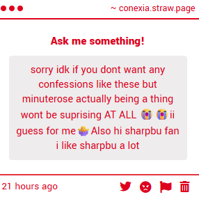 Conexbizz's tweet photo. nah this okay i'll say if i dont like certain confessions! im not that strict:3 I KNOWWWWWW m!nut3ros3 is probably such a high chance!! AND HIIIIII SH4RPBU SUPREMACYYYYYYYY HEHEHE https://t.co/2yJtHH5Uce