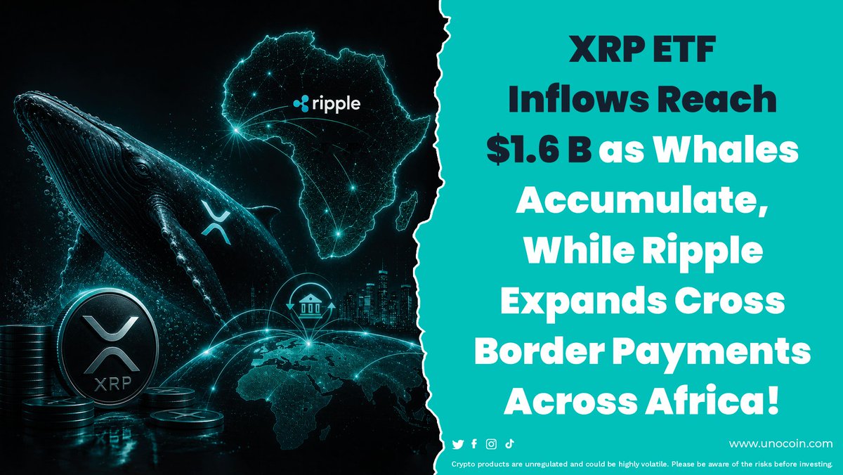 Unocoin's tweet photo. XRP ETFs have now attracted $1.6B in inflows!

⚡Whales continue accumulating XRP
⚡Ripple is expanding cross-border payment solutions across Africa
⚡Institutional demand + growing real-world utility = a narrative worth watching.

#XRP #Ripple #XRPETF #Unocoin https://t.co/m9MQyxgmVT