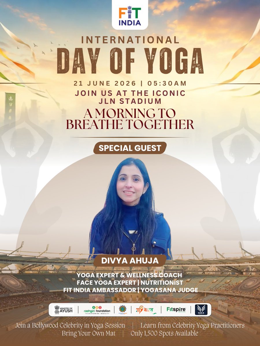 FitIndiaOff's tweet photo. The stage is set, and the energy is rising! 🧘

We are thrilled to welcome our Fit India Ambassadors as Special Guests at the grand celebration of #InternationalDayOfYoga 2026 at the iconic #JLNStadium.

#FitIndia #IDY2026 #YogaDay https://t.co/aiguGH8bH3