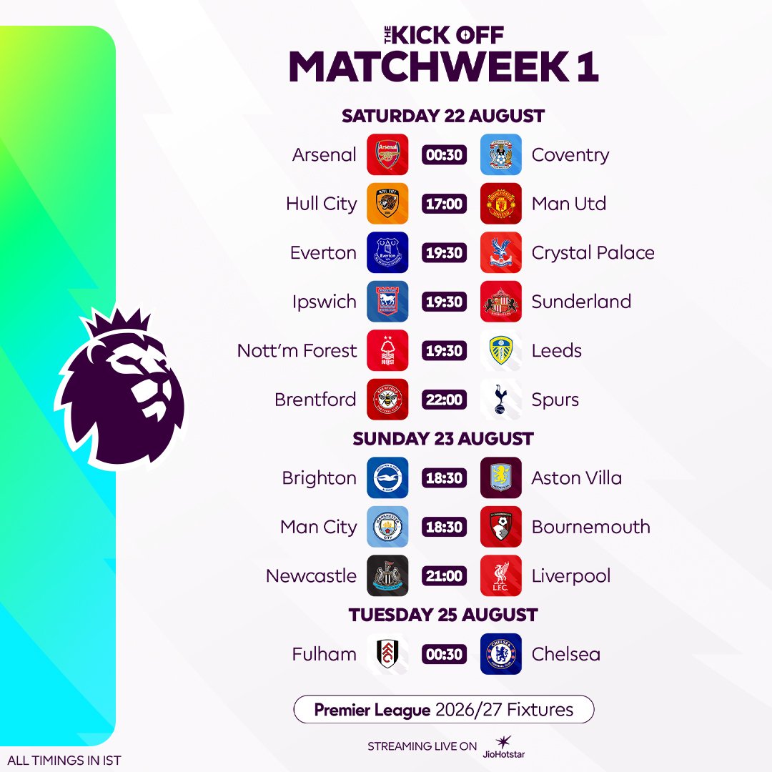AIS_BDG's tweet photo. Arsenal akan membuka Premier League musim 2026/27 dengan menjamu Coventry City di Emirates Stadium pada tanggal 22 Agustus 2026.

Mikel Arteta vs Frank Lampard 🔜 https://t.co/UUccmOAv8Y