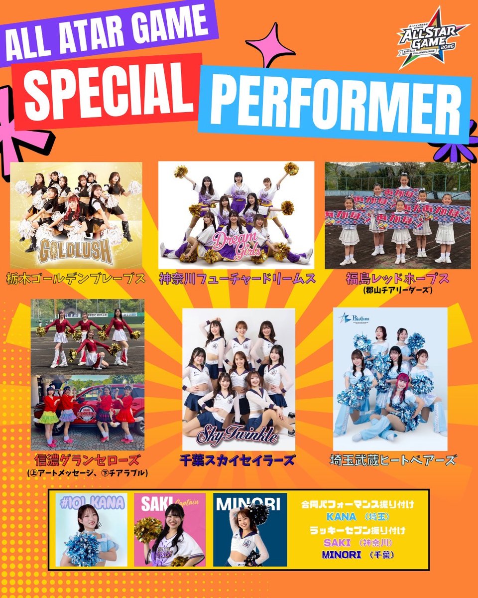 bcl_staff's tweet photo. ／
【出演チア決定‼】
ルートインホテルズ presents
BCリーグオールスターゲーム2026
＼

夢の舞台で、各球団専属チアをはじめ、パフォーマンスチームが集結✨

6球団・全7チーム、総勢40名を超えるチア＆パフォーマーがオールスターの舞台を彩ります🪩

試合前には、竹原ピストルさんが書き下ろしたBCリーグ20周年イメージソング『ばっちこ〜い！！』を合同パフォーマンス🎶
ラッキーセブンでは、この日限りのスペシャルコラボも実施予定です！👀

また、クラウドファンディングでは、チアとの写真撮影付きチケットを販売中📸🎟️

👇ファンディングはこちら
https://t.co/DeH45AgOAG

野球はもちろん、試合前から終了後までお楽しみいただける多彩なコンテンツを用意しています⚾️
ぜひ会場でお楽しみください✨

🎫チケットはこちら
https://t.co/uAPy6gLKgT

#BCリーグ