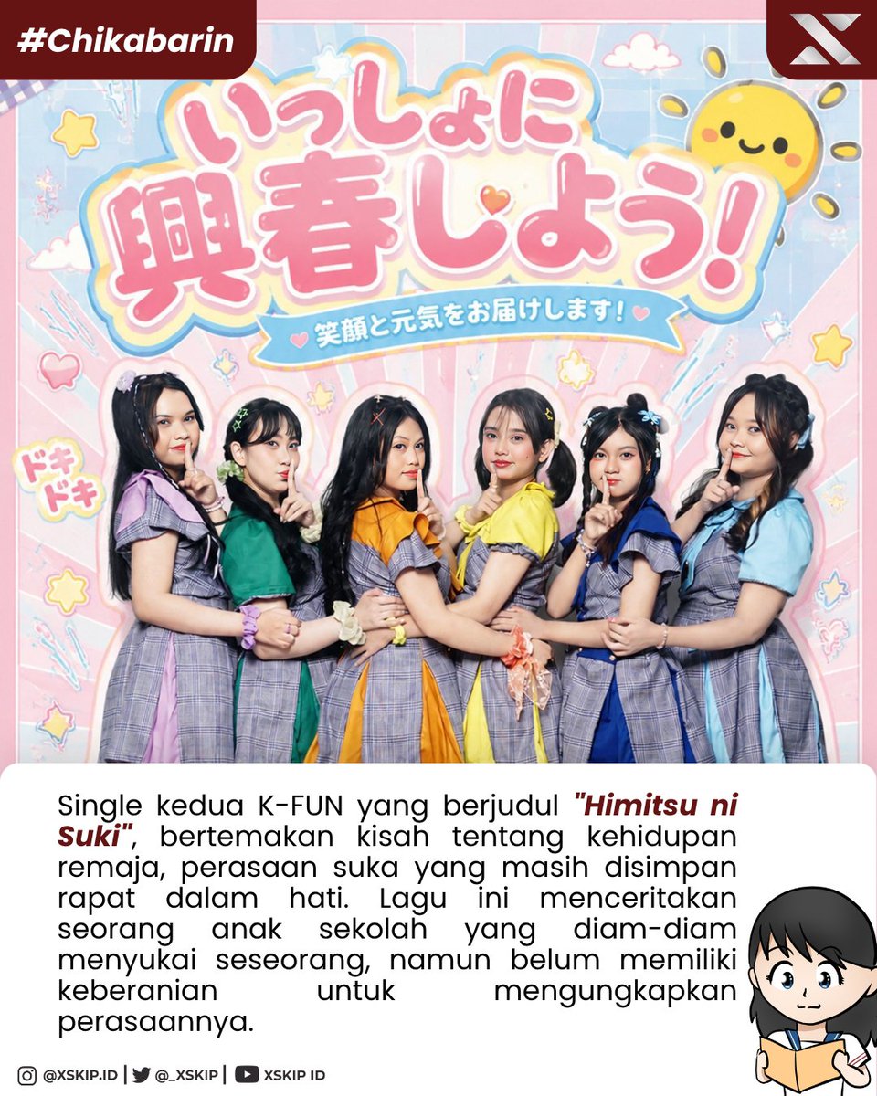 _Xskip's tweet photo. [ MEDIA PARTNER ]

Cinta yang searah memang menyebalkan! Tapi, apakah kamu akan terus menyimpannya sendirian?

K-Fun, idol grup berasal dari Makassar mengajak kamu untuk mendengarkan single kedua mereka yang berjudul "Himitsu ni Suki" atau Diam-Diam Suka! https://t.co/36OvJ2uxbj