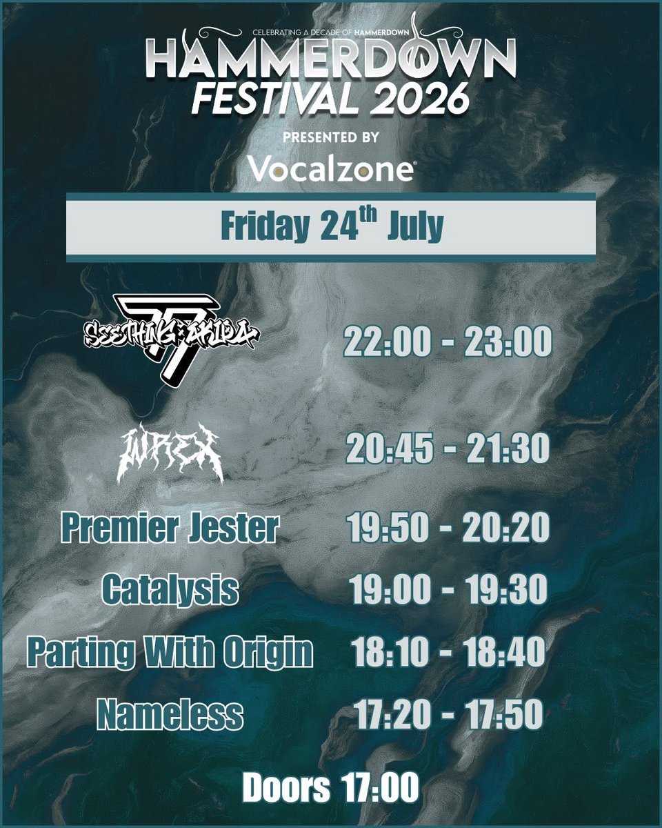 FMofficial's tweet photo. Here's all your stage times for ⚒️Hammerdown Festival ⚒️ coming up in July! See you @FactoryLiveUK in Worthing on Saturday 25 July, can't wait!
Day/weekend 🎟️ https://t.co/g5g5zgkgfJ
.
.
.
.
#FMlive #ontour #hammerdown #festival #summerfestival #worthing #livemusic https://t.co/g9G0bmgTni