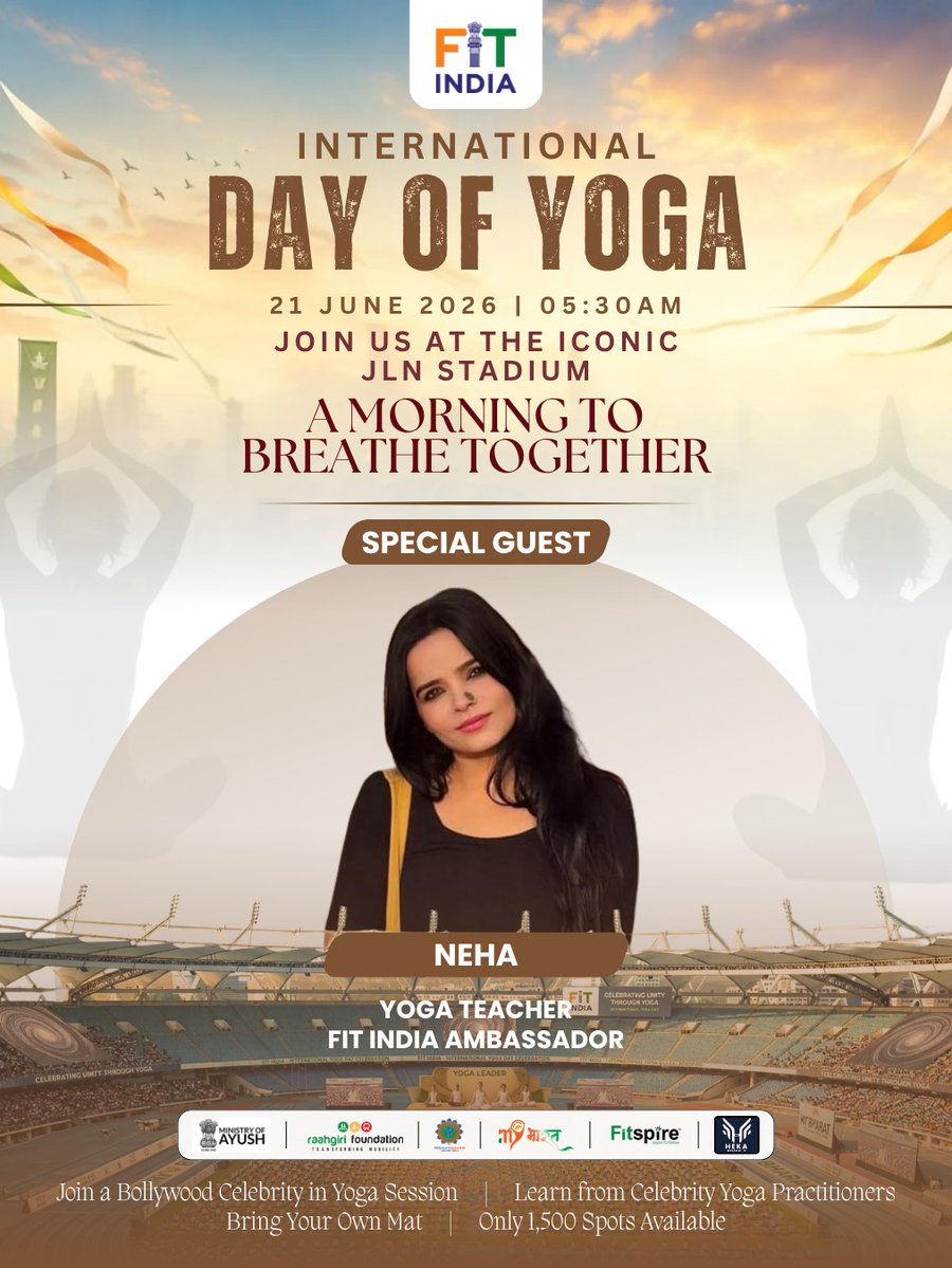 FitIndiaOff's tweet photo. The stage is set, and the energy is rising! 🧘

We are thrilled to welcome our Fit India Ambassadors as Special Guests at the grand celebration of #InternationalDayOfYoga 2026 at the iconic #JLNStadium.

#FitIndia #IDY2026 #YogaDay https://t.co/aiguGH8bH3