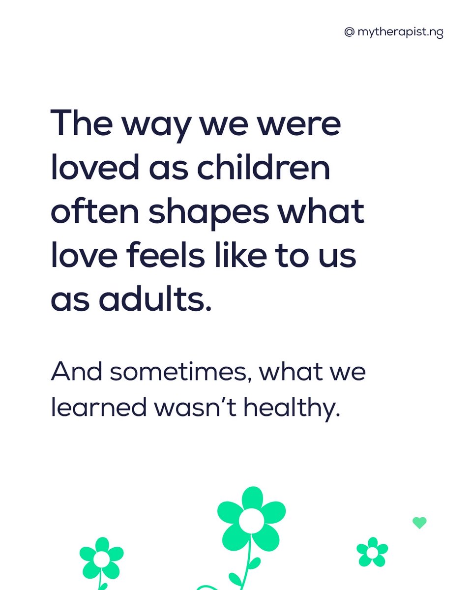 MyTherapistng's tweet photo. We don't outgrow childhood patterns overnight, we become aware of them. 💚

And sometimes, that awareness can feel heavy... because it explains reactions, relationships, and emotions we've carried for years without understanding why. 

At https://t.co/dgmToTra3f, we hold space for these realizations-the confusing ones, the emotional ones, the ones that finally start to make sense.

This isn't about blame.
It's about understanding yourself with more softness, patience, and compassion. 🌿💚

#mytherapistng #selfgrowth
#innerchildhealing #relationshippatterns #attachmentstyles