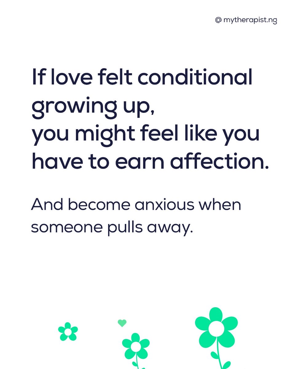 MyTherapistng's tweet photo. We don't outgrow childhood patterns overnight, we become aware of them. 💚

And sometimes, that awareness can feel heavy... because it explains reactions, relationships, and emotions we've carried for years without understanding why. 

At https://t.co/dgmToTra3f, we hold space for these realizations-the confusing ones, the emotional ones, the ones that finally start to make sense.

This isn't about blame.
It's about understanding yourself with more softness, patience, and compassion. 🌿💚

#mytherapistng #selfgrowth
#innerchildhealing #relationshippatterns #attachmentstyles