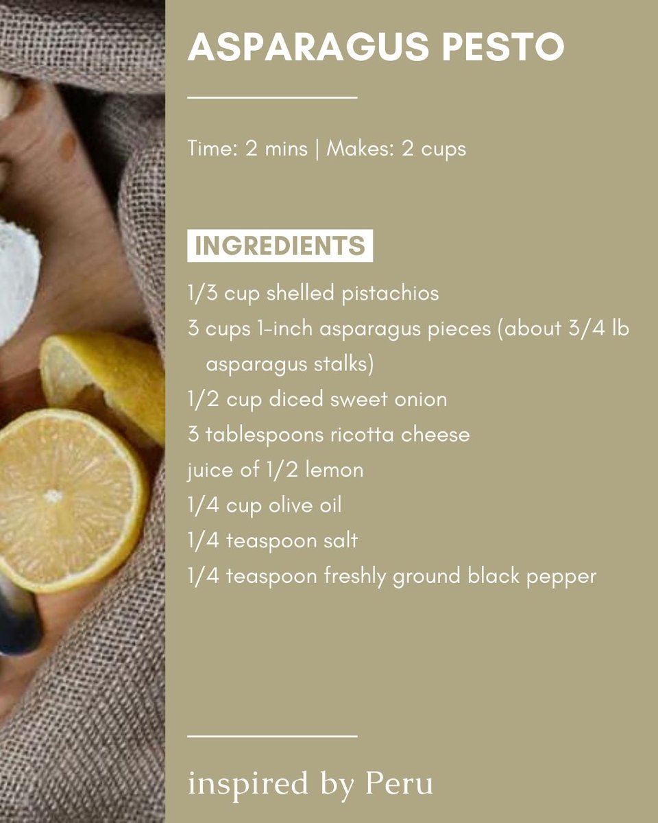 onceuponapesto's tweet photo. This subtle yet savory sauce is inspired by Peru. π #PestoRecipe #PestoProcess #HomemadePesto #AsparagusRecipes https://t.co/lGB8PNh0Qh