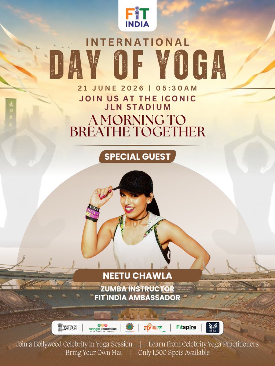 FitIndiaOff's tweet photo. Join us as we come together to breathe, stretch, and celebrate wellness with inspiring personalities leading the movement towards a #FitIndia.  

#IDY2026 #YogaDay https://t.co/w0yoq03i2V