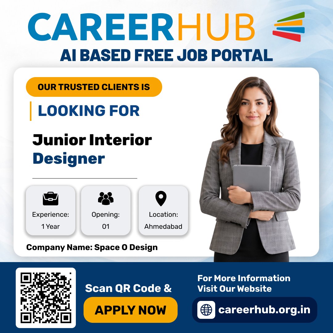 careerhub_iespl's tweet photo. Now Hiring: Junior Interior Designer
Ahmedabad | 1 Year Exp | 1 Opening
Company: Space O Design
Interior Design, Space Planning
Career Hub - AI Based Free Job Portal
Link in bio for more details.
#InteriorDesigner #JuniorInteriorDesigner #AhmedabadJobs #AutoCAD #SketchUp https://t.co/Yb4INdvJXz