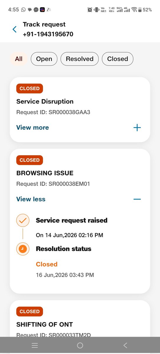 STEM659's tweet photo. @JioCare i been requesting @reliancejio to wind up their fibre from my home from last week as they are not able to provide me proper services &amp; internet speed. Agony is that their technicians don't even visit homes. No work ethics or complaint redressal.  @Airtel_Presence https://t.co/E4CCjCM8i0