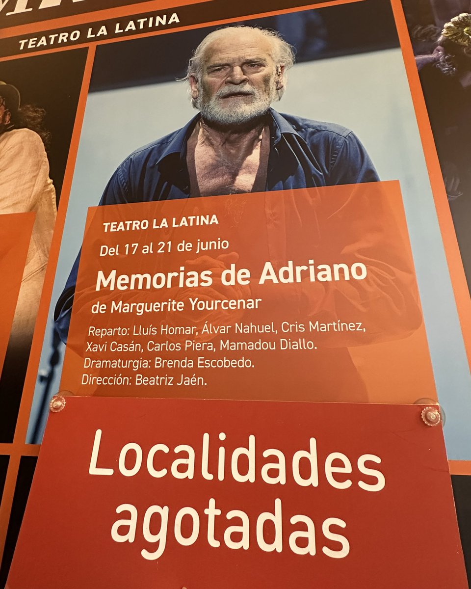 Festival_Merida's tweet photo. En plena semana de representaciones, el @TeatroLaLatina ya cuelga el cartel de aforo completo para todas las fechas de ‘Memorias de Adriano’ 🏛️

Gracias por hacer que los clásicos sigan vivos 🧡

Nos vemos en el resto de espectáculos de #MeridaenMadrid 🎭🌃

#Merida72 #MemoriasDeAdriano