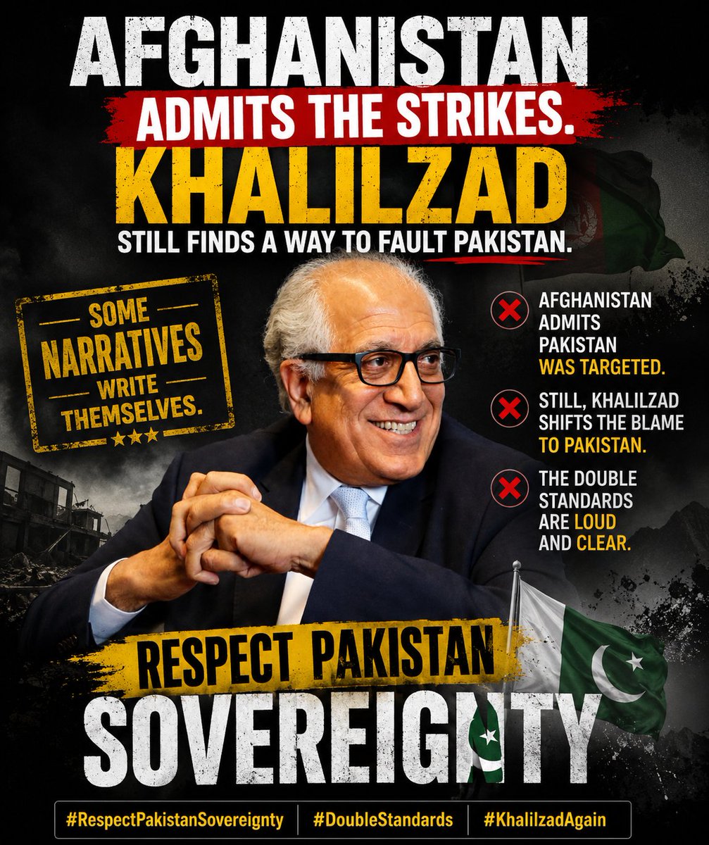 FjwuNailaafzal's tweet photo. Afghanistan admits the strikes. Khalilzad still finds a way to fault Pakistan.
Some narratives write themselves.
#RespectPakistanSovereignty
#DoubleStandards
#KhalilzadAgain
@realZalmayMK https://t.co/r6LeRKZTAs