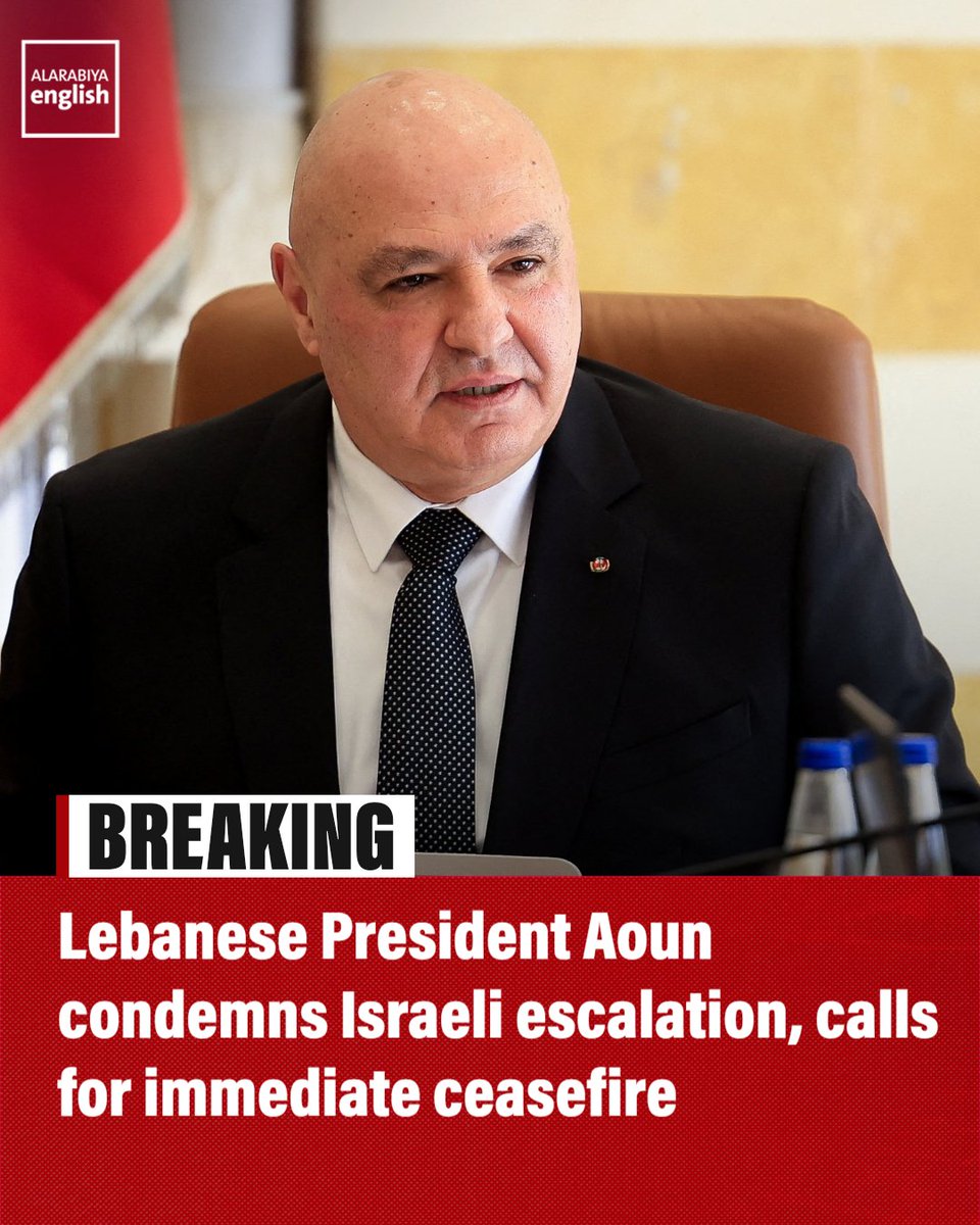 AlArabiya_Eng's tweet photo. 🔴 BREAKING: Lebanese President Joseph Aoun condemns the escalation of Israeli attacks in southern Lebanon and the Bekaa Valley, calling it dangerous

🔴 Aoun said the strikes have caused civilian casualties, including women and children

🔴 He stated the attacks undermine efforts to consolidate a ceasefire and end the war

🔴 Aoun emphasized Lebanon’s commitment to pursuing a comprehensive ceasefire in upcoming Washington talks

🔴 He said a ceasefire is essential for Israeli withdrawal, Lebanese army deployment, and the return of prisoners
