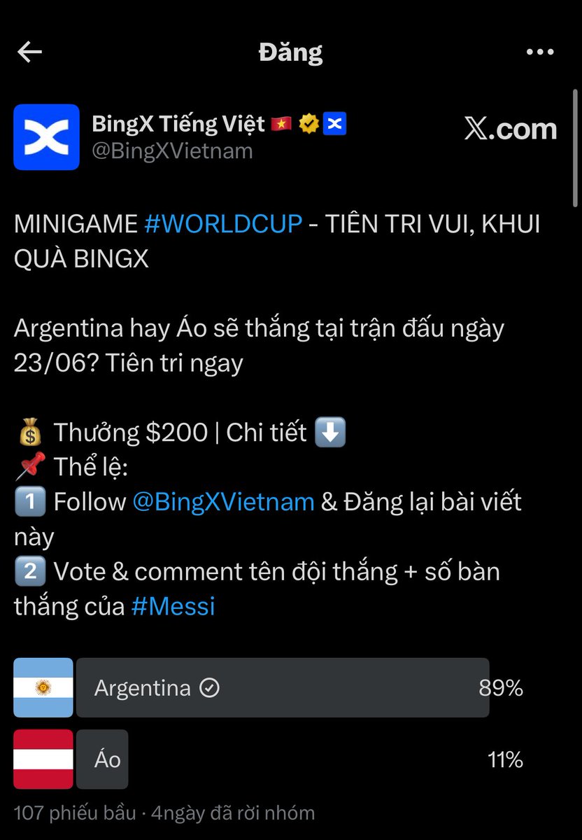 TomHL04's tweet photo. @BingXVietnam Argentina thắng 
Messi ghi 01 bàn https://t.co/4fdoYbb2TW