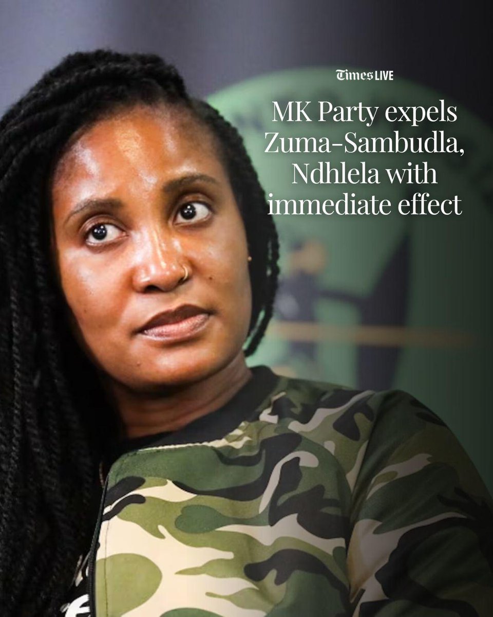 TimesLIVE's tweet photo. Duduzile Zuma-Sambudla and Nhlamulo Ndhlela have been expelled from the Umkhonto weSizwe (MK) Party.

🔗 Read the full story online: https://t.co/C6auxIJDnu https://t.co/kLxFduX3U4