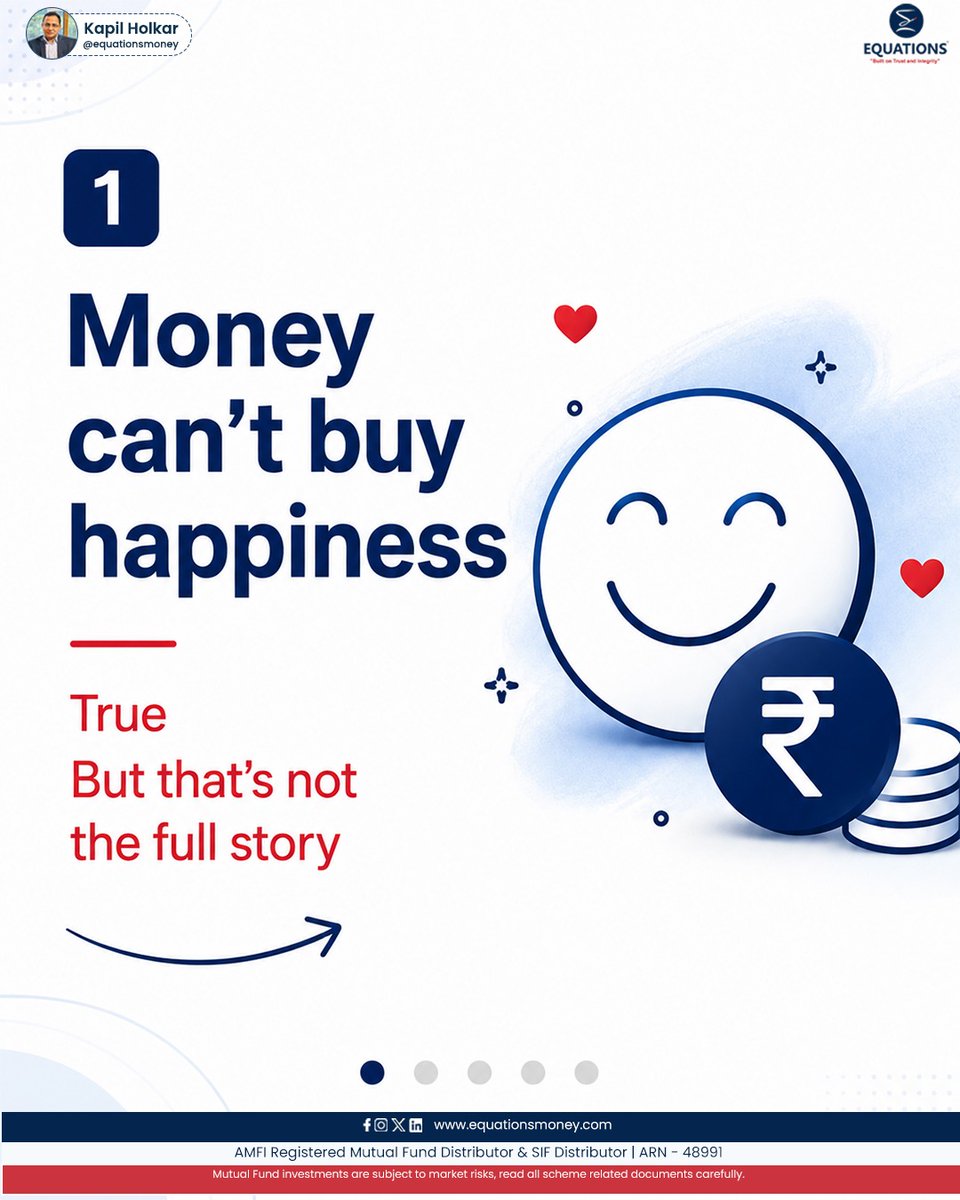 EquationsMoney's tweet photo. "Money can't buy happiness." But that’s not the full story💡

Swipe through to see what wealth really means.
 
Connect with us to get started:

📞 : +91 99931 50077
🌐 : https://t.co/yCGWRorsJQ
📧 : @equationsmoney
#EquationsMoney #FinancialPlanning #FinancialFreedom #investment https://t.co/EftspXFplH