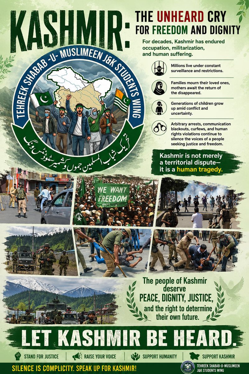 MButt50's tweet photo. #KASHMIR: The #Unheard #Cry for #Freedom and #Dignity
For decades, #Kashmir has endured #occupation, militarization, and human #suffering.
#Millions live under constant #surveillance and restrictions. #Families #mourn their loved ones, #mothers await the return of the #disappeare https://t.co/frLmKiQAbW