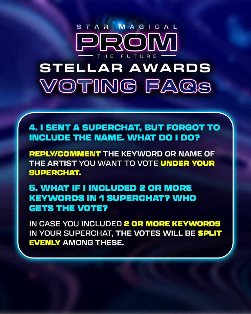 starmagicphils's tweet photo. Questions? We’ve got answers! 🤝🏻

Check out our FAQs for everything you need to know about the #StarMagicalProm2026 Stellar Awards voting 🗳️ https://t.co/EOItl5WHbY