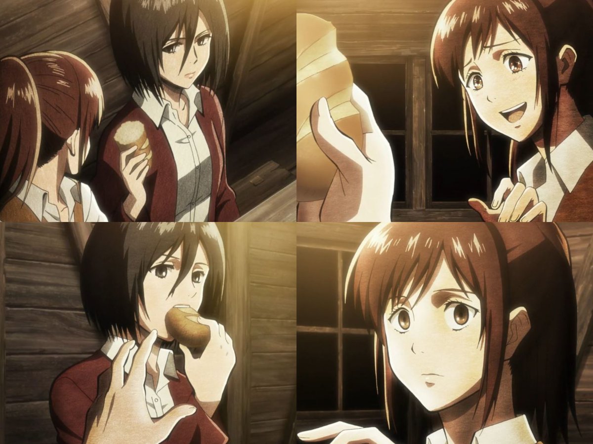 _ktsdk's tweet photo. mikasa and sasha were such a duo from the start, their dynamic was hilarious especially with mikasa's old cool cucumber personality 😭 you could see them get closer with every interaction. https://t.co/rXoS5GNfw8