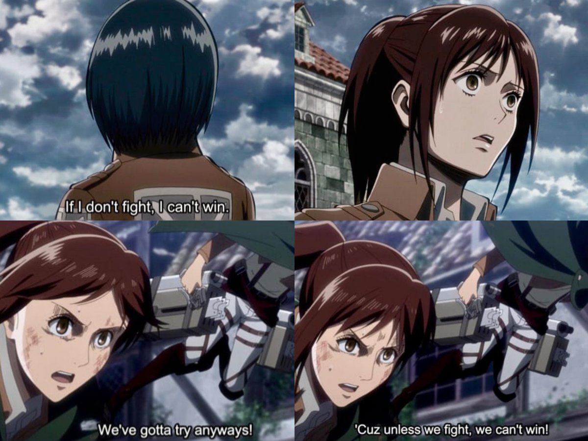 _ktsdk's tweet photo. mikasa and sasha were such a duo from the start, their dynamic was hilarious especially with mikasa's old cool cucumber personality 😭 you could see them get closer with every interaction. https://t.co/rXoS5GNfw8