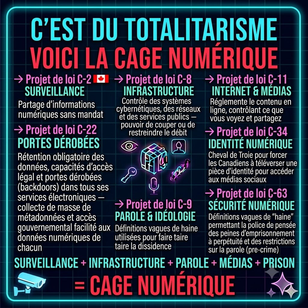simonfrenette11's tweet photo. La « cage numérique » se referme. 👁️ En apparence, des lois distinctes. En réalité, un écosystème complet de contrôle se met en place, de la surveillance à la régulation de nos contenus.

​Le casse-tête législatif décodé ici. 👇

​#LibertéExpression #ViePrivée #Censure https://t.co/bY3WIm9jof