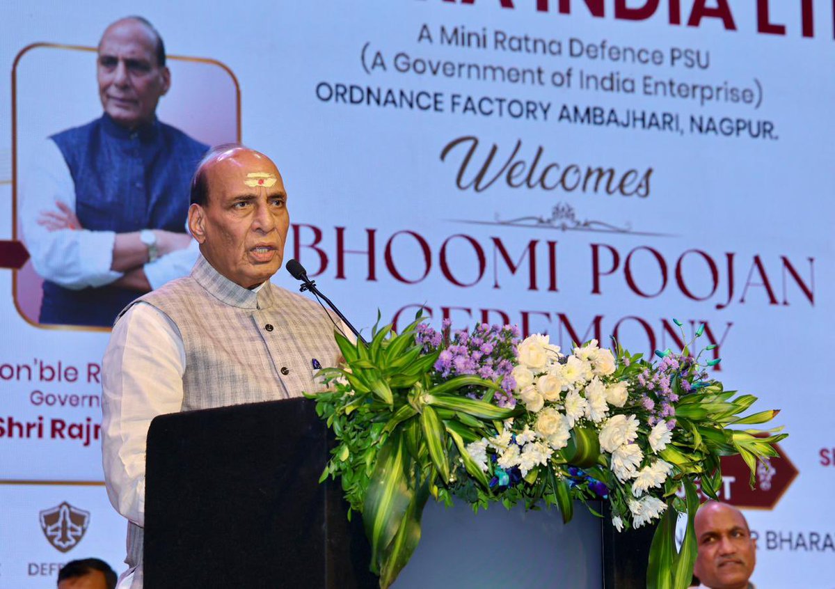 rajnathsingh's tweet photo. Attended the ‘Bhoomi Poojan Samaroh’ for the state-of-the-art 10,000-Tons Aluminium Extrusion Press in Nagpur. 

This extrusion press addresses a crucial need. Modern fighter jets, missiles, and advanced space programmes require metals that are lightweight and strong, capable of withstanding even the most extreme conditions. Such metals are produced through specialised processes. If the quality of the metal is superior, it will serve well in every situation. 

Government’s persistent efforts are yielding positive results as the domestic defence production, which stood at Rs 46,000 crore in 2014, has risen to a record Rs 1.78 lakh crore in Financial Year (FY) 2025-26. The nation was exporting arms and equipment worth less than Rs 1,000 crore in 2014, which has now skyrocketed to an all-time high of Rs 38,424 crore. 

This represents not just a rise in numbers, but a growth in India’s capabilities. It signifies a boost in the nation's self-confidence. We are poised to achieve the targets we have set for the next 2-3 years - Rs 3 lakh crore defence production and Rs 50,000 crore defence exports ahead of schedule.

 🔗 https://t.co/y78bqglKdy