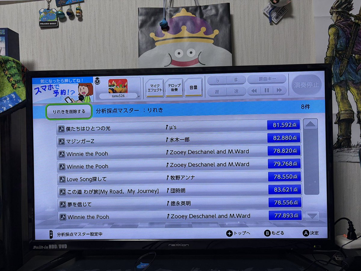 syou526's tweet photo. いくつかの歌番組を視聴していたら、無性に歌いたくなり、マイクとカラオケ利用権を購入。

くまのプーさんやドラクエなどの曲を中心に練習。80点前後が多いですね〜。

90日間の利用権の間に好きな曲はもちろん、普段歌わない曲も挑戦しようと思います。

#おうちカラオケ https://t.co/8dsTKVcv25