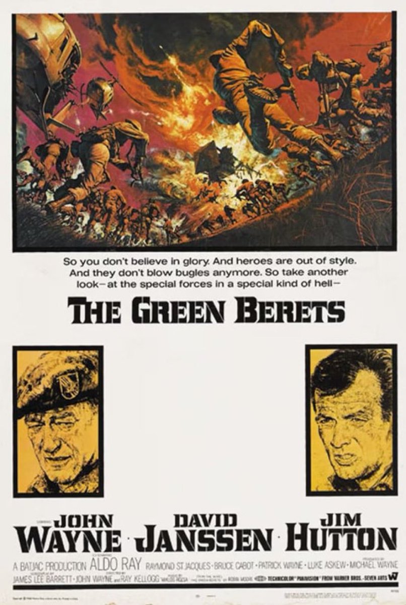 ChrisMcKit's tweet photo. On this day 58 years ago, John Wayne’s THE GREEN BERETS premiered in New York City. Though initially critically panned and protested for its pro-Vietnam War themes, it was one of the biggest box office hits of Wayne’s late career. #JohnWayne #TheGreenBerets @JohnDukeWayne https://t.co/eFQ6QsbpVB