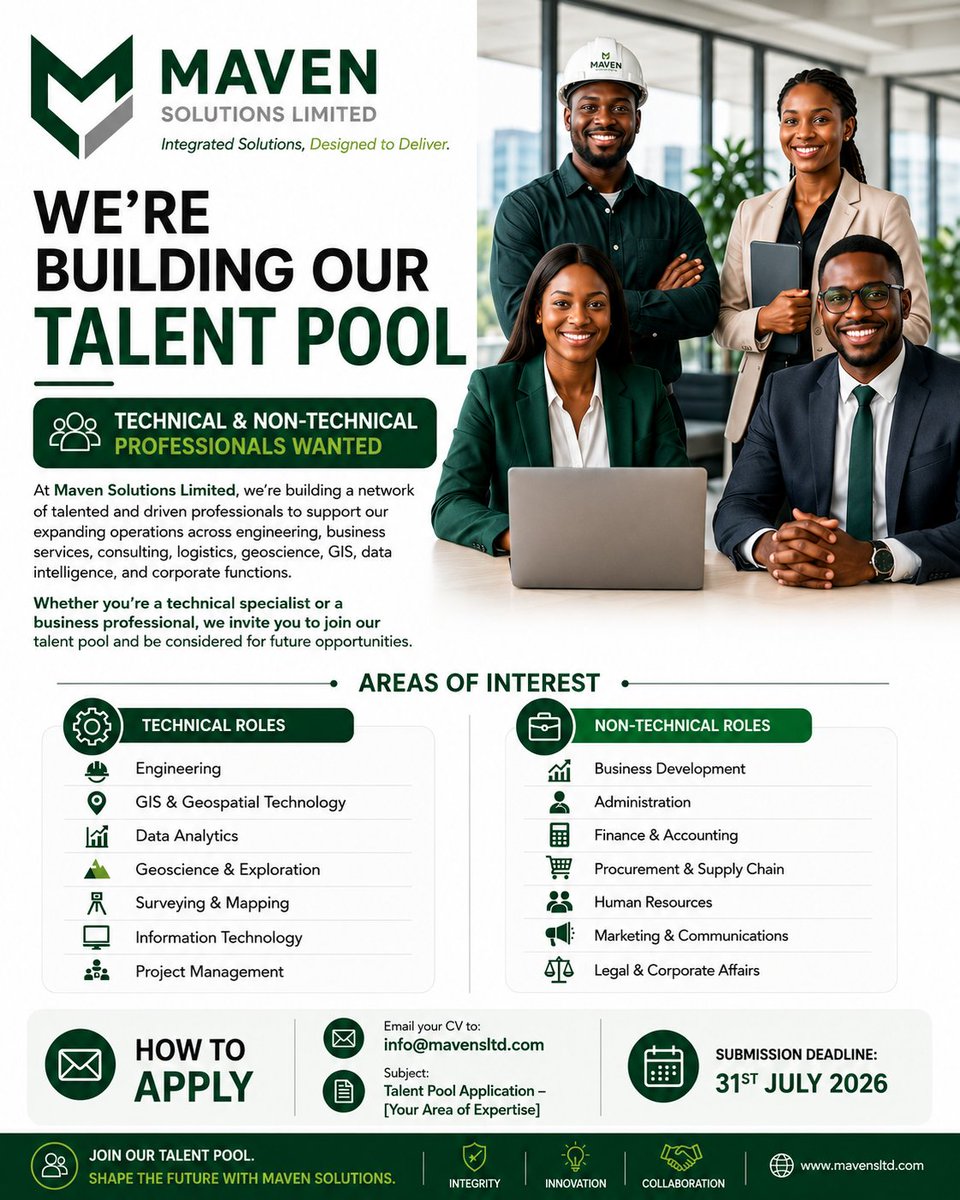 maven_solutions's tweet photo. Opportunity to join our team.
This is your chance to be a Maven.
#Recruitment #Opportunities https://t.co/nJmW0Feoze