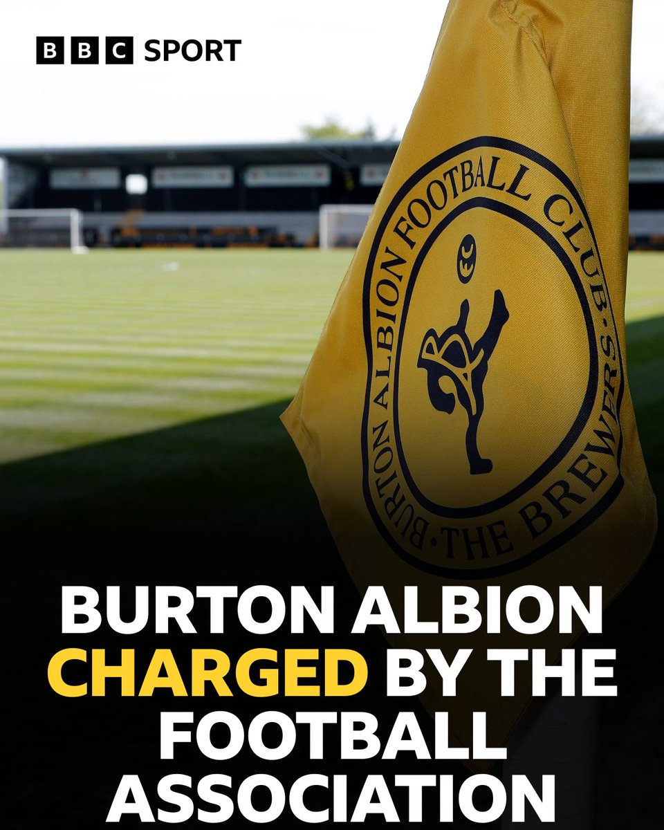 BBCDerbySport's tweet photo. Burton Albion have been charged for a total of 28 alleged breaches of football agent regulations in the summer transfer window of 2024. 

The club outsourced their recruitment to agent Connor Hayden and say the charges relate to administrative oversights in their communications with the FA.

The result of the charge is currently unknown.

#BAFC