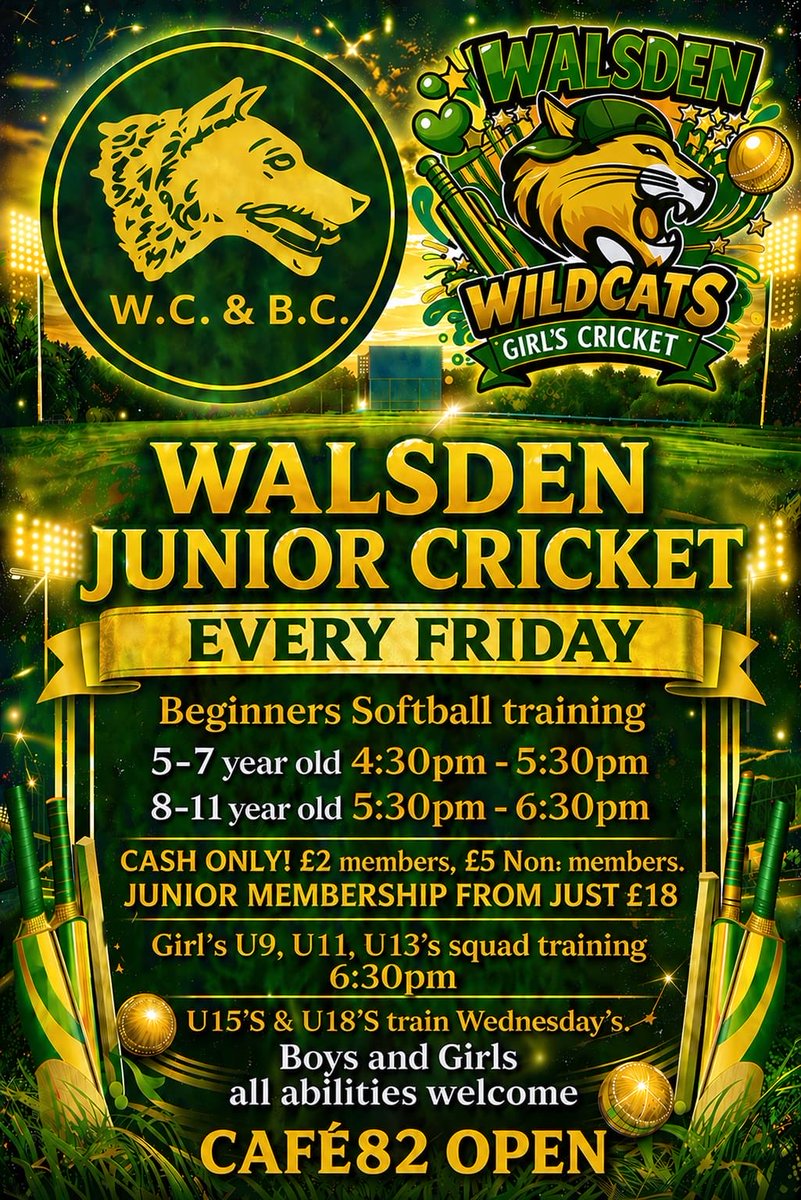 WalsdenCC's tweet photo. 🟨🟩 IMPORTANT NOTICE 🟩🟨

Due to the T20 game tonight, there has been some slight changes to the Training Sessions! 🤩

💚 5-7 year olds - 4:30pm until 5:15pm
💛 8-11 year olds - 5:15pm until 6:00pm

Unfortunately NO squad training this week! 

💷 CASH PREFERRED FOR TRAINING 💷 https://t.co/c8JptLJ31c