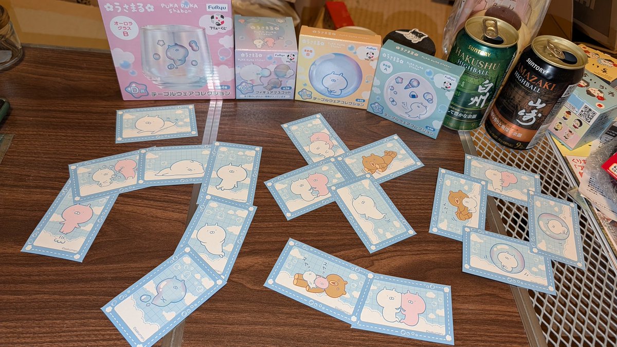 今日の「フリューくじ うさまる PUKA PUKA Shabon」くじカード達 …うさ 