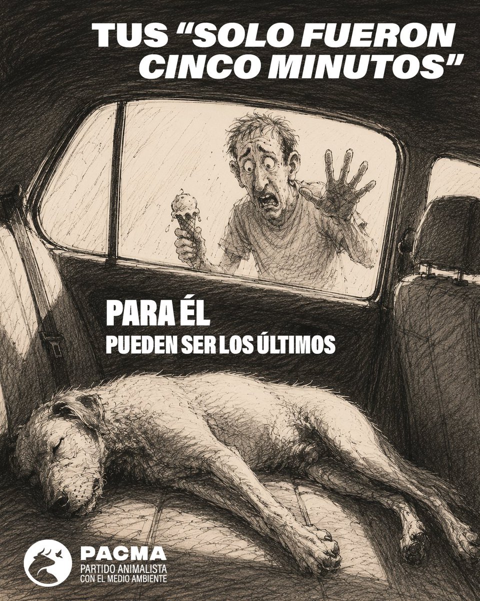 PartidoPACMA's tweet photo. 🐶Tu coche no es una sala de espera. Es una trampa mortal.

🌡️Mientras haces "solo un recado", la temperatura dentro de un vehículo puede dispararse en cuestión de minutos. Para tu perro, esos cinco minutos pueden significar un golpe de calor, un sufrimiento insoportable o incluso la muerte.

❌Cada verano seguimos viendo animales encerrados en coches bajo el sol porque alguien pensó que "no pasaría nada". La negligencia también mata.

💚Si de verdad quieres a tu perro, no lo dejes solo en el coche. Ni cinco minutos. Ni con la ventanilla bajada. Ni a la sombra. Nunca.

📣Actúa con responsabilidad.

#Perros #BienestarAnimal #AnimalesSonFamilia #ÚneteALaRevoluciónVerde #ÚneteAPACMA